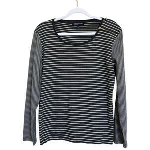 Jones NY Signature Top Women's Crew Neck XL Gray/White Striped Long Sleeve